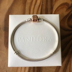 Silver charm bracelet with Pandora Rose clasp